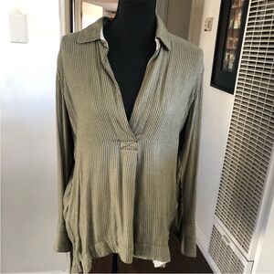 Free People Striped On the Road High Low Slit Shirt Blouse Tunic Top